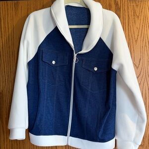 NEW: Blue and White Zip-Up Bomber/Jean Jacket